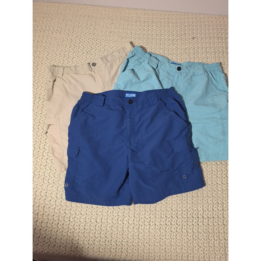 Reel Legends Cargo Shorts Mens Large Blue Khaki Performance Fishing 3pk